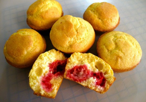 Hidden Raspberry Corn Muffins
