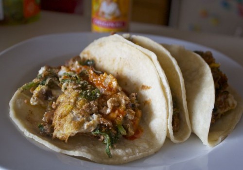 Egg, Bean, and Greens Breakfast Tacos